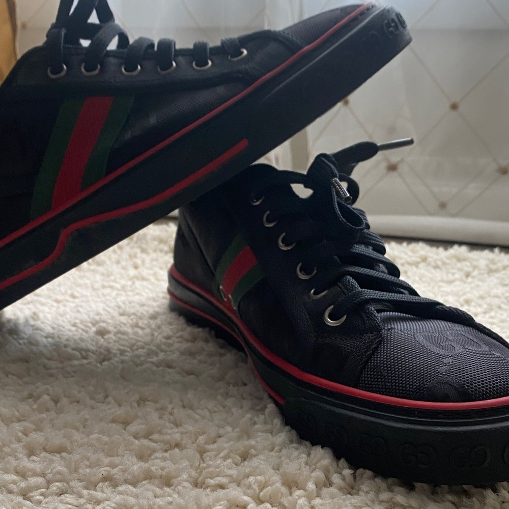 Gucci Black and Green Sneakers with Red Accents
